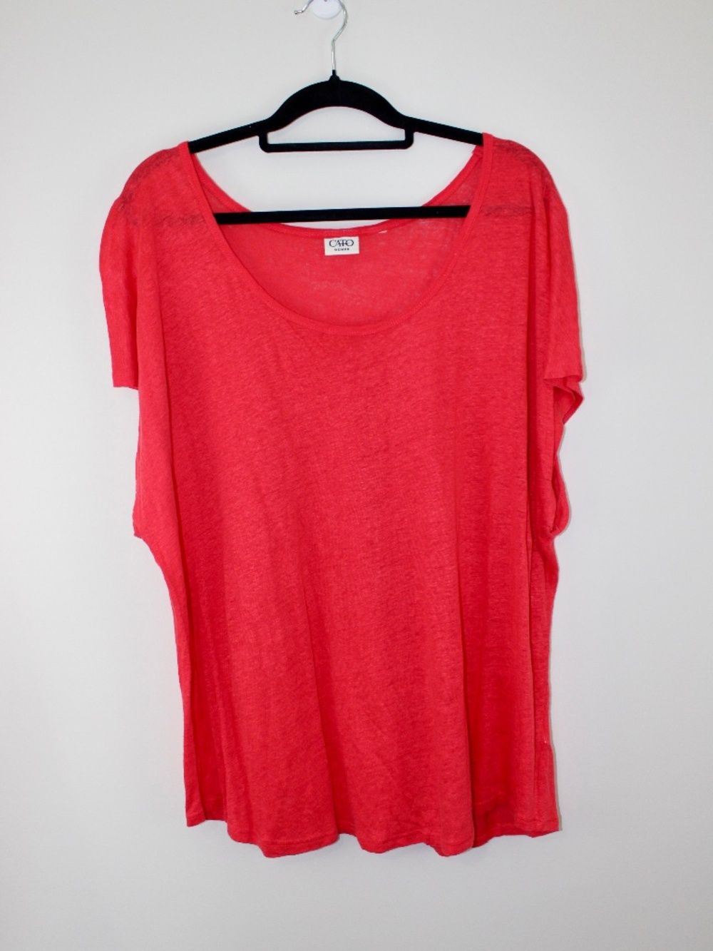 Cato Woman Coral Red 100% Linen Dolman Tee 3X